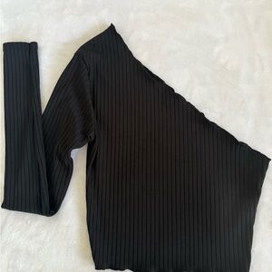 Black Ribbed One-Shoulder Top